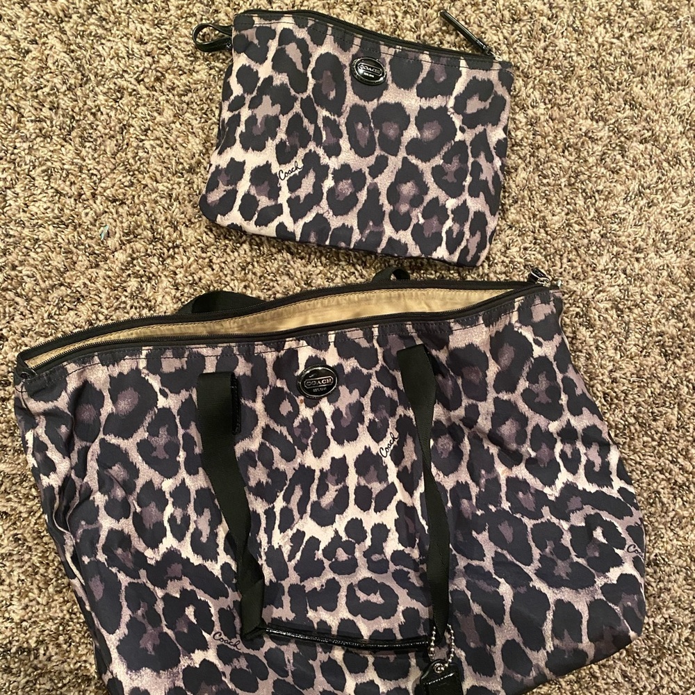 Coach Leopard Nylon Tote Bag Set